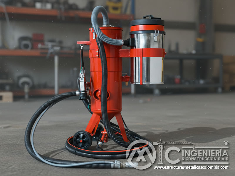 Máquina compacta de sandblasting con sistema de aspiración y filtro en Bogotá, Colombia. Montajes, Ingeniería y Construcción. MIC SAS.