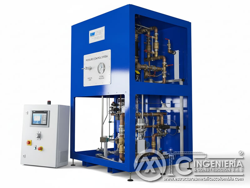 Sistema de control de presión industrial con válvulas para arenado en Bogotá, Colombia. Montajes, Ingeniería y Construcción. MIC SAS.