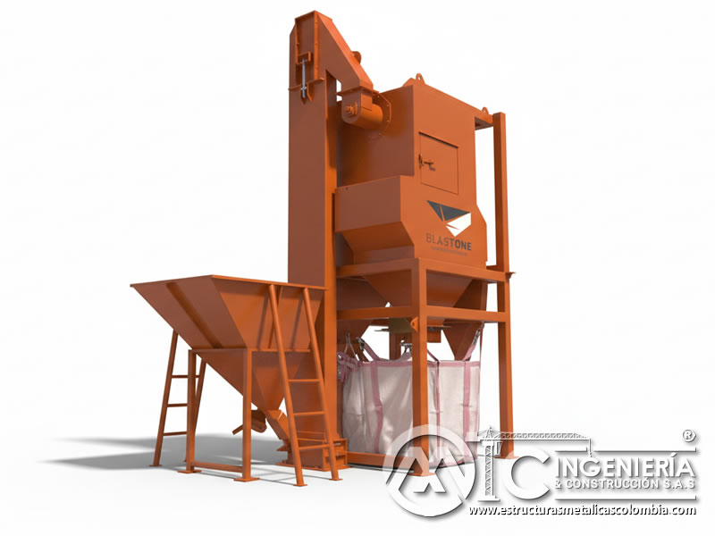 Clasificador de granalla con tolva de carga y big bag de descarga en Bogotá, Colombia. Montajes, Ingeniería y Construcción. MIC SAS. Clasificador de granalla con tolva de carga y big bag de descarga en Bogotá, Colombia. Montajes, Ingeniería y Construcción. MIC SAS.