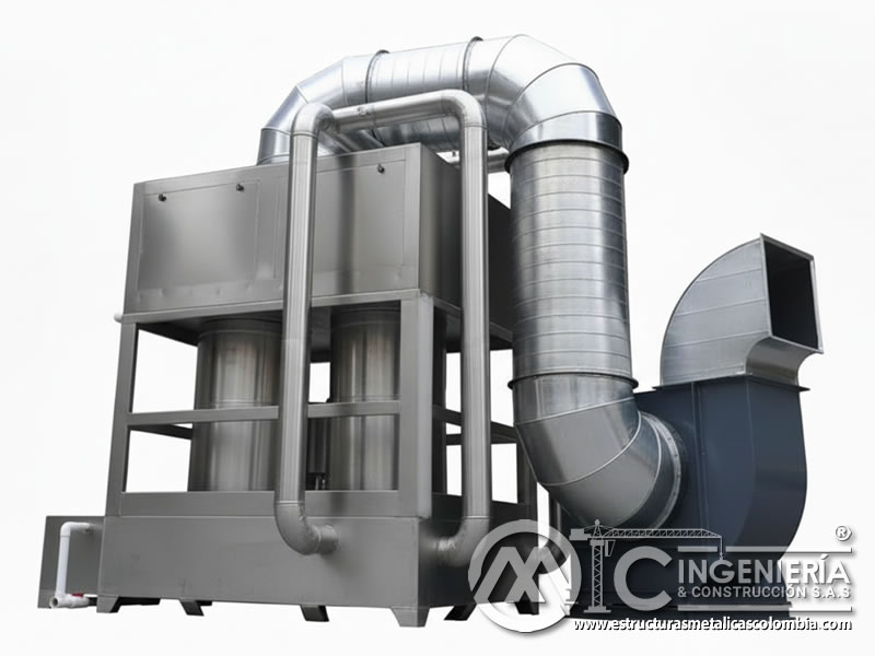 Sistema de filtración de polvo con filtros y ventilador centrífugo en Bogotá, Colombia. Montajes, Ingeniería y Construcción. MIC SAS.