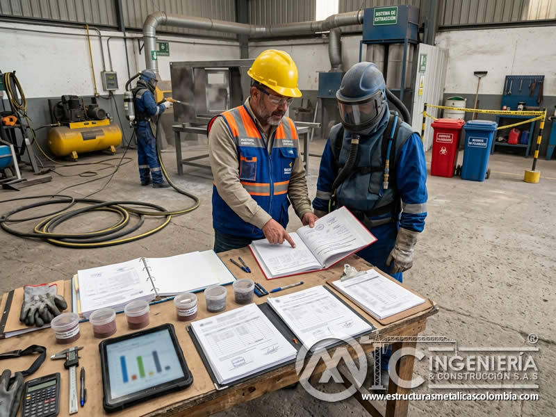 Documentación de chorro de arena para cumplimiento en Bogotá, Colombia. Montajes, Ingeniería y Construcción. MIC SAS.