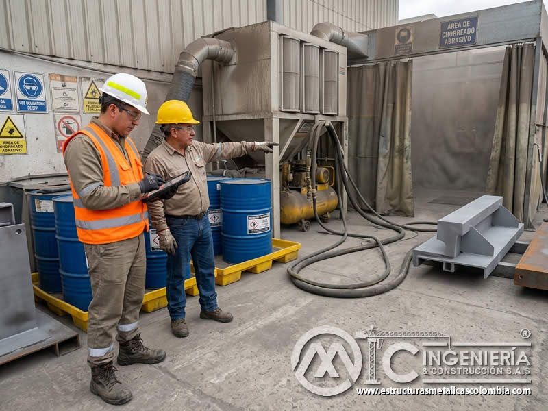 Inspección de sitio de limpieza abrasiva por autoridad en Bogotá, Colombia. Montajes, Ingeniería y Construcción. MIC SAS.