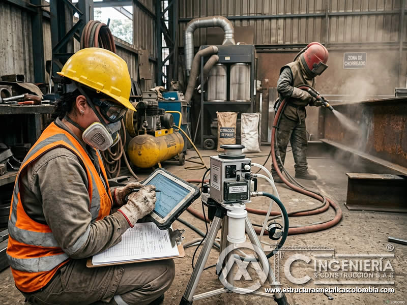 Registro de emisiones de sandblasting ambiental en Bogotá, Colombia. Montajes, Ingeniería y Construcción. MIC SAS.