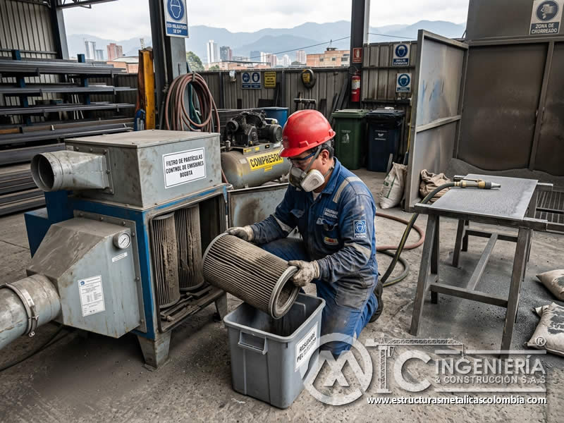 Filtro de partículas para control de polvo en chorro abrasivo en Bogotá, Colombia. Montajes, Ingeniería y Construcción. MIC SAS.