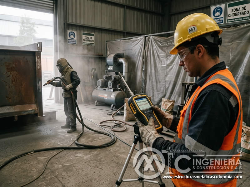 Medidor de partículas en aire para limpieza abrasiva en Bogotá, Colombia. Montajes, Ingeniería y Construcción. MIC SAS.