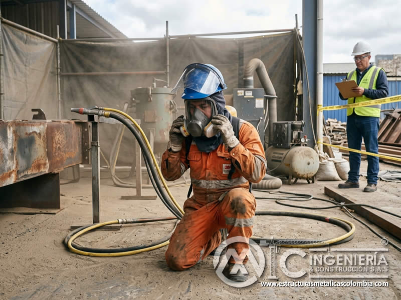 Protección respiratoria contra polvo de sandblasting en Bogotá, Colombia. Montajes, Ingeniería y Construcción. MIC SAS.