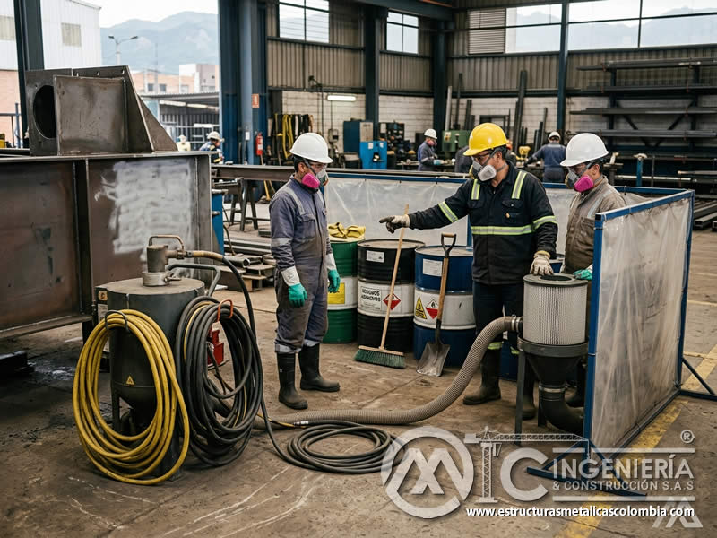 Buenas prácticas ambientales en limpieza abrasiva en Bogotá, Colombia. Montajes, Ingeniería y Construcción. MIC SAS.