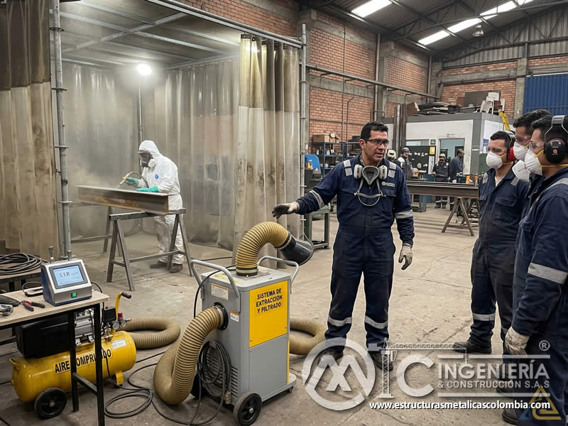 Entrenamiento ambiental en control de polvo de arenado en Bogotá, Colombia. Montajes, Ingeniería y Construcción. MIC SAS.