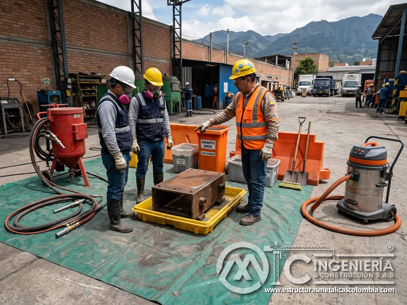 Prevención de contaminación del suelo por chorro abrasivo en Bogotá, Colombia. Montajes, Ingeniería y Construcción. MIC SAS.