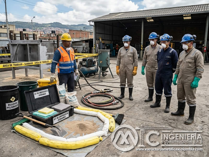 Procedimientos de emergencia ambiental en sandblasting en Bogotá, Colombia. Montajes, Ingeniería y Construcción. MIC SAS.