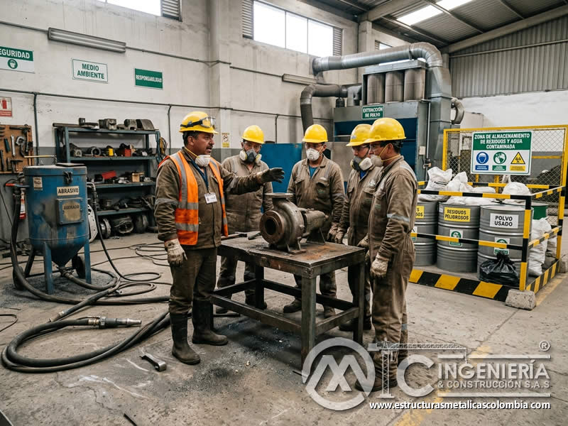 Sensibilización ambiental en taller de chorro abrasivo en Bogotá, Colombia. Montajes, Ingeniería y Construcción. MIC SAS.