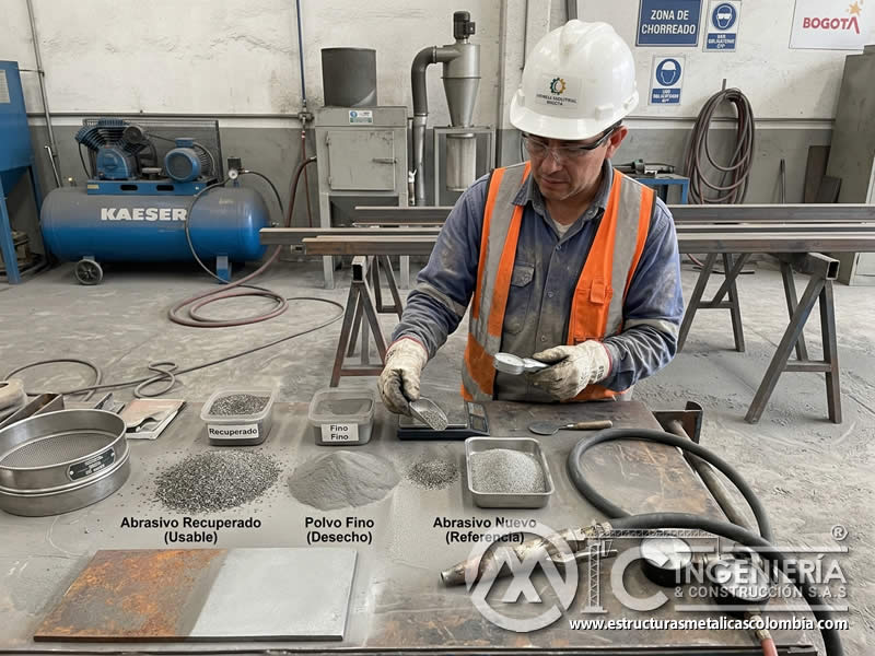Abrasivo recuperado de arenado para manejo de residuos en Bogotá, Colombia. Montajes, Ingeniería y Construcción. MIC SAS.