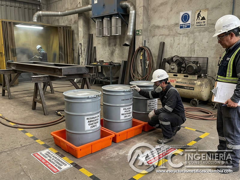 Almacenamiento seguro de residuos de chorro de arena en Bogotá, Colombia. Montajes, Ingeniería y Construcción. MIC SAS.