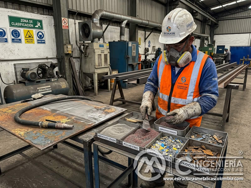 Clasificación de residuos de sandblasting y abrasivo usado en Bogotá, Colombia. Montajes, Ingeniería y Construcción. MIC SAS.