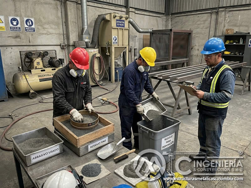 Monitoreo y documentación de residuos de sandblasting en Bogotá, Colombia. Montajes, Ingeniería y Construcción. MIC SAS.