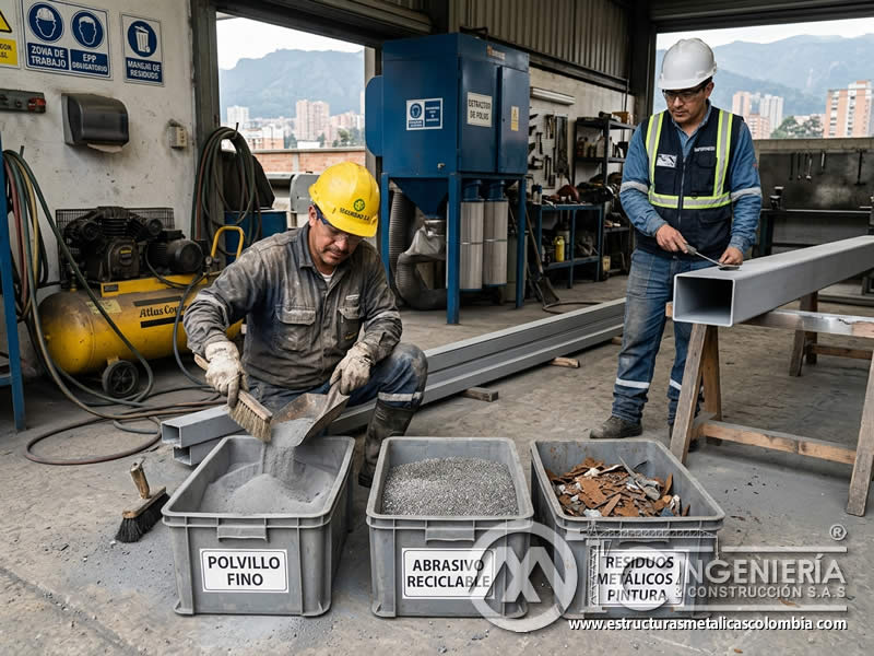 Separación de residuos de chorro abrasivo, polvo y metal en Bogotá, Colombia. Montajes, Ingeniería y Construcción. MIC SAS.