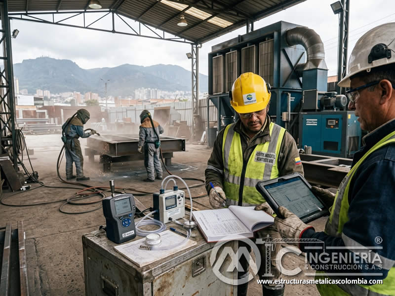 Auditoría de monitoreo de emisiones de aire en sandblasting en Bogotá, Colombia. Montajes, Ingeniería y Construcción. MIC SAS.