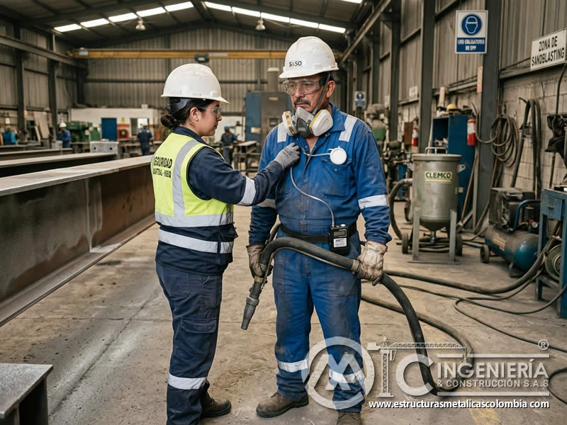 Monitoreo personal en trabajador de chorro de arena en Bogotá, Colombia. Montajes, Ingeniería y Construcción. MIC SAS.