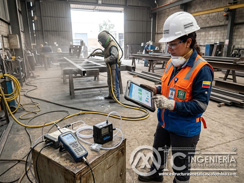 Registro de datos de calidad del aire en sandblasting SST en Bogotá, Colombia. Montajes, Ingeniería y Construcción. MIC SAS.