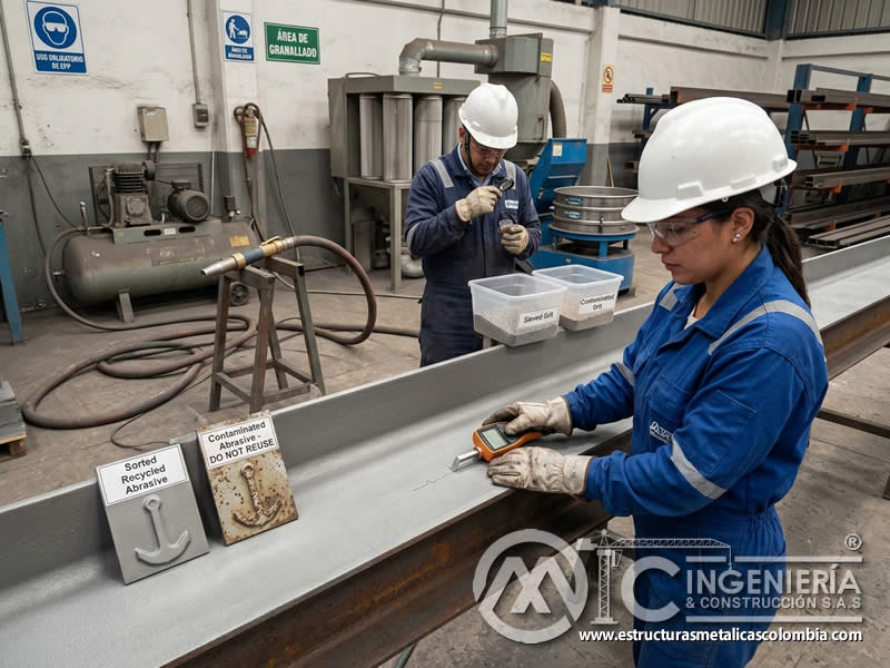 Perfil de superficie con chorro abrasivo reciclado en Bogotá, Colombia. Montajes, Ingeniería y Construcción. MIC SAS. Perfil de superficie con chorro abrasivo reciclado en Bogotá, Colombia. Montajes, Ingeniería y Construcción. MIC SAS.