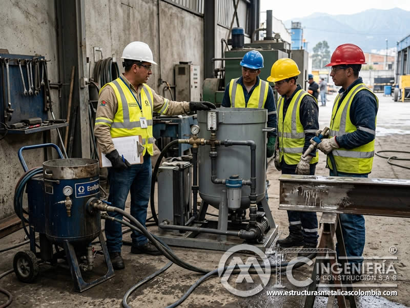 Capacitación en ahorro de agua para sandblasting húmedo en Bogotá, Colombia. Montajes, Ingeniería y Construcción. MIC SAS.