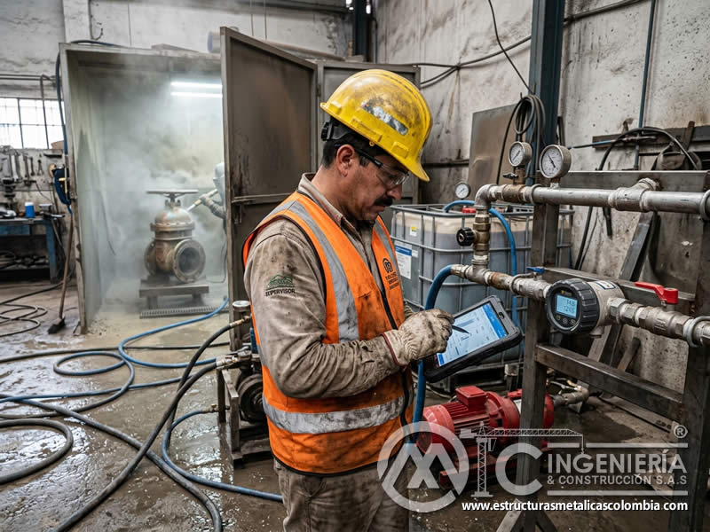 Monitoreo del consumo de agua en sandblasting húmedo en Bogotá, Colombia. Montajes, Ingeniería y Construcción. MIC SAS.