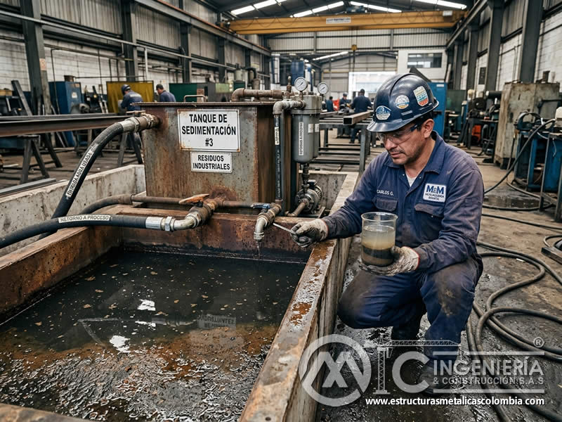 Sedimentación de agua en chorreado de arena húmedo en Bogotá, Colombia. Montajes, Ingeniería y Construcción. MIC SAS.