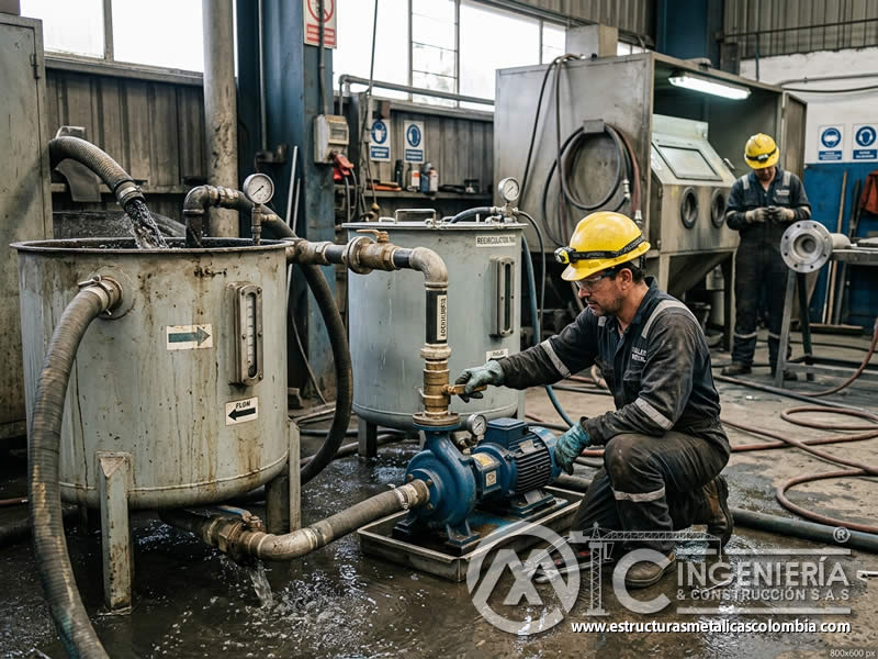 Tanques de recuperación de agua en chorro de arena en Bogotá, Colombia. Montajes, Ingeniería y Construcción. MIC SAS.