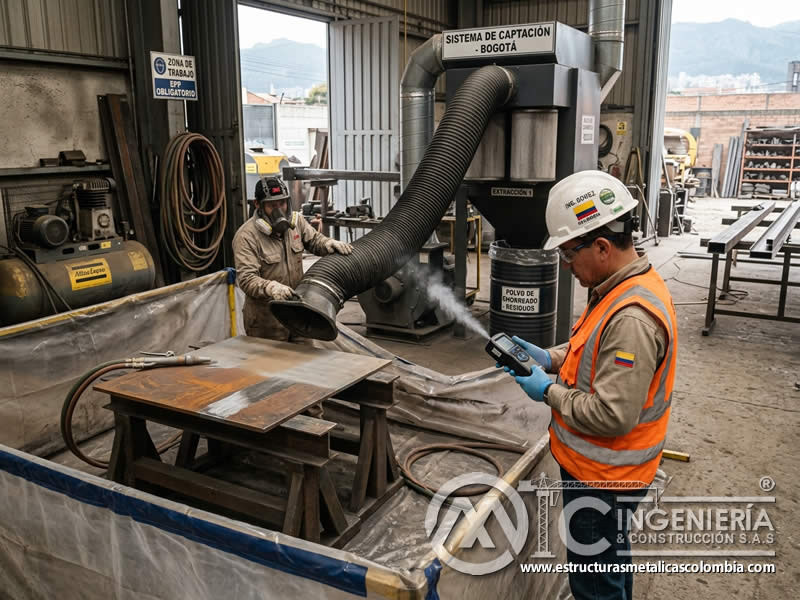Control del aire con sistema de recolección en chorro abrasivo en Bogotá, Colombia. Montajes, Ingeniería y Construcción. MIC SAS.