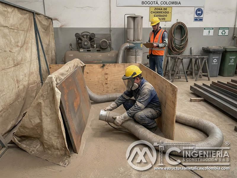 Ductos de recolección en área confinada de chorro de arena en Bogotá, Colombia. Montajes, Ingeniería y Construcción. MIC SAS.