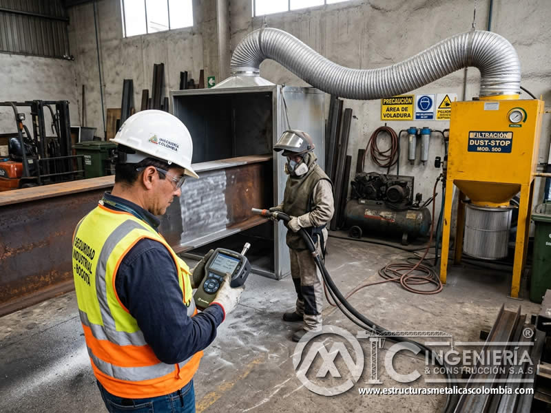 Control de exposición a partículas en limpieza abrasiva en Bogotá, Colombia. Montajes, Ingeniería y Construcción. MIC SAS.