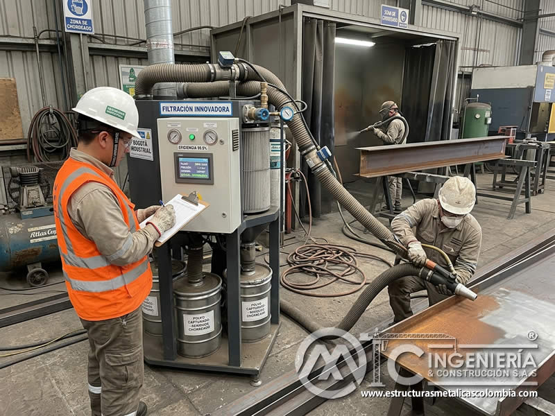 Innovación en sistema de recolección para limpieza abrasiva en Bogotá, Colombia. Montajes, Ingeniería y Construcción. MIC SAS.
