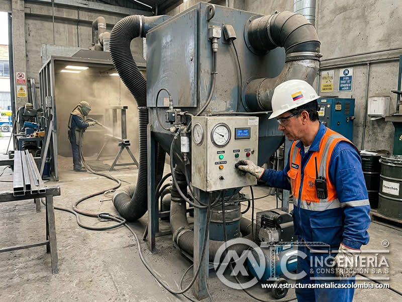 Monitoreo tecnológico de colector de polvo en sandblasting en Bogotá, Colombia. Montajes, Ingeniería y Construcción. MIC SAS.