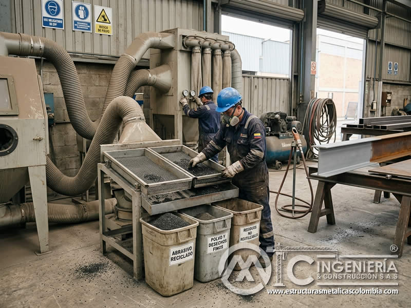 Reciclaje de abrasivo en sistema de recolección de arenado en Bogotá, Colombia. Montajes, Ingeniería y Construcción. MIC SAS.