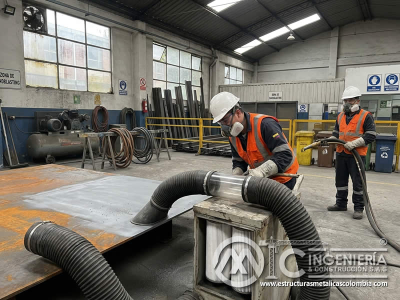 Sistema eficiente de recolección de polvo en sandblasting en Bogotá, Colombia. Montajes, Ingeniería y Construcción. MIC SAS.