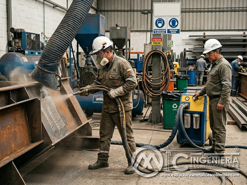 Salud del trabajador con recolección de polvo en sandblasting en Bogotá, Colombia. Montajes, Ingeniería y Construcción. MIC SAS.