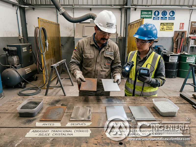 Comparación de abrasivos tóxicos y no tóxicos en sandblasting en Bogotá, Colombia. Montajes, Ingeniería y Construcción. MIC SAS.