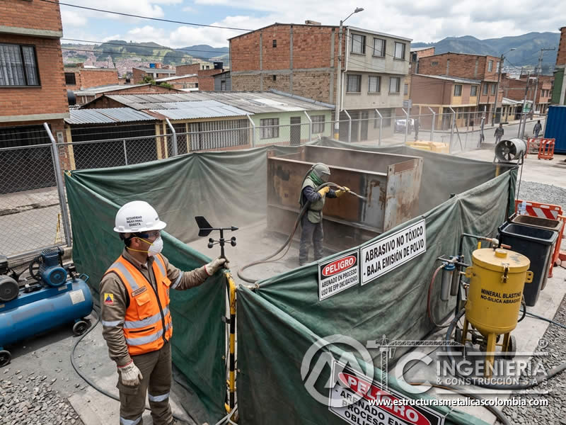 Comunidad cercana protegida con chorro abrasivo menos tóxico en Bogotá, Colombia. Montajes, Ingeniería y Construcción. MIC SAS.