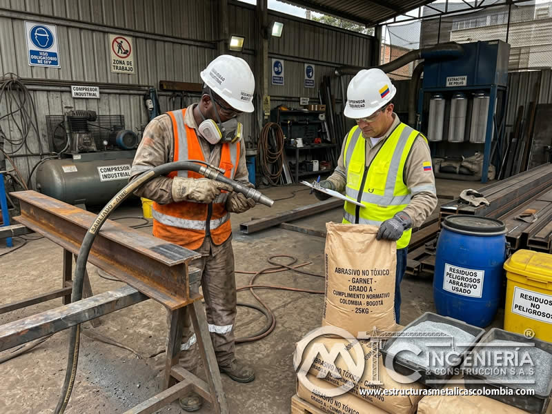 Cumplimiento en Colombia para arenado con abrasivo no tóxico en Bogotá, Colombia. Montajes, Ingeniería y Construcción. MIC SAS.
