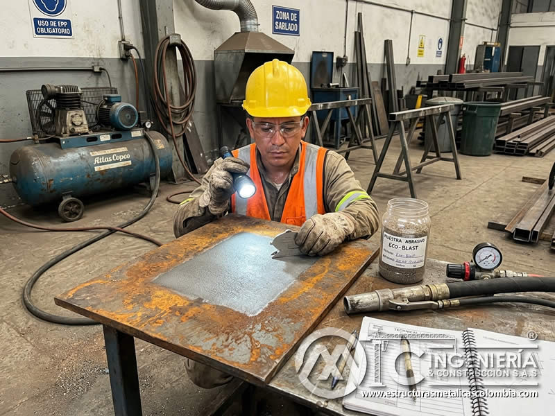 Rendimiento de limpieza abrasiva con abrasivo no tóxico en Bogotá, Colombia. Montajes, Ingeniería y Construcción. MIC SAS.