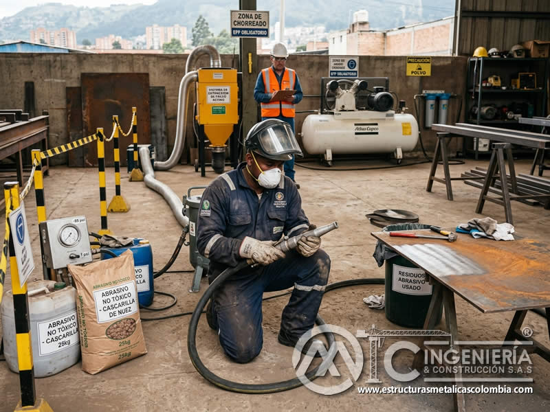 Uso seguro de abrasivo no tóxico en limpieza abrasiva en Bogotá, Colombia. Montajes, Ingeniería y Construcción. MIC SAS.