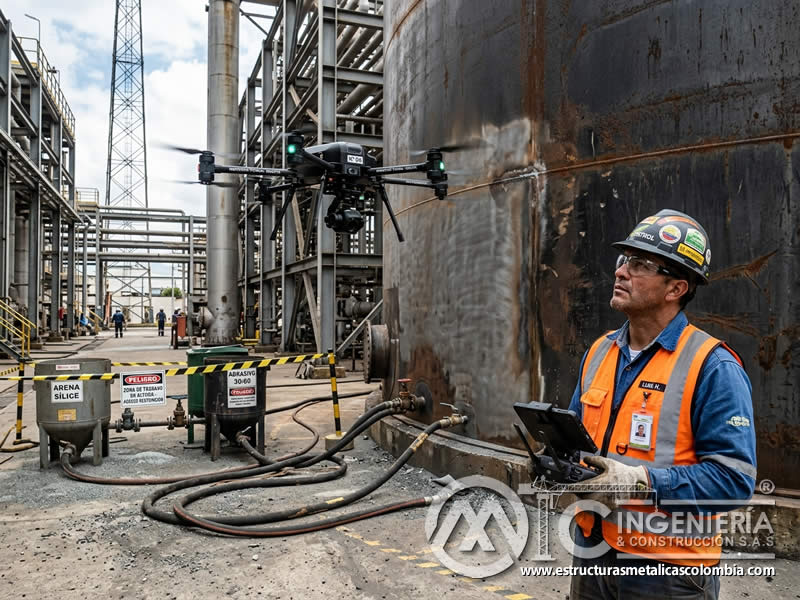 Drones de inspección para arenado de superficies en Bogotá, Colombia. Montajes, Ingeniería y Construcción. MIC SAS.