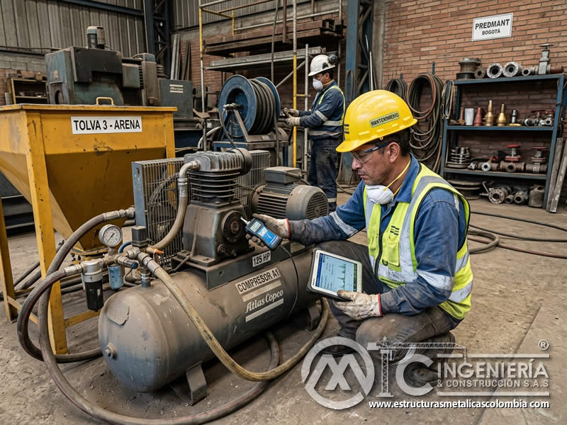 Mantenimiento predictivo de equipos de sandblasting en Bogotá, Colombia. Montajes, Ingeniería y Construcción. MIC SAS.