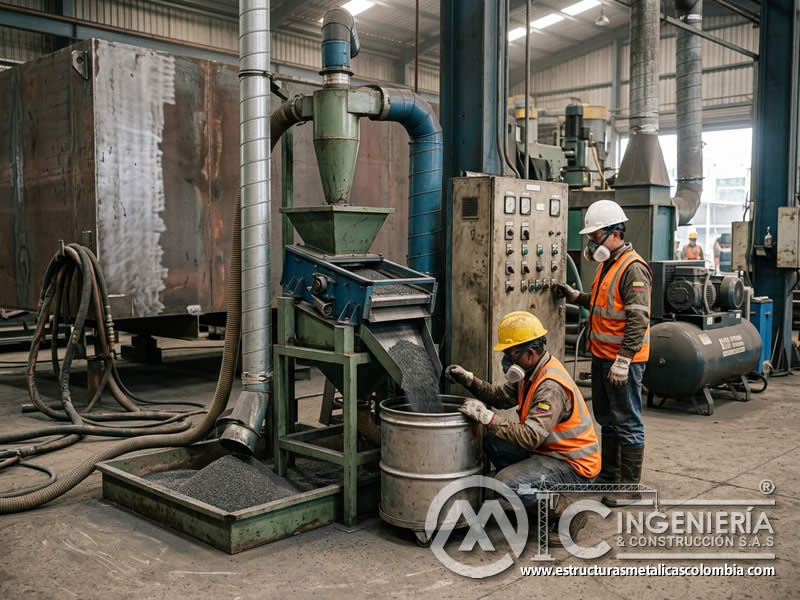 Recuperación automatizada de abrasivo en sandblasting en Bogotá, Colombia. Montajes, Ingeniería y Construcción. MIC SAS.