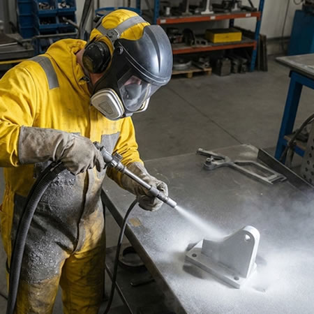 Preparación de acero marino con óxido de aluminio para protección anticorrosiva y acabado uniforme en Bogotá, Colombia. Montajes, Ingeniería y Construcción. MIC SAS.
