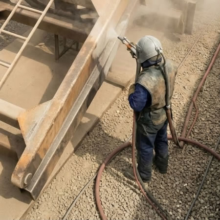 Chorro de arena profesional para recuperar acero estructural y preparar superficies antes de recubrir en Bogotá, Colombia. Montajes, Ingeniería y Construcción. MIC SAS.