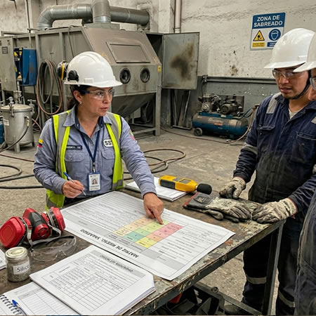 Identificación de peligros en limpieza abrasiva para proteger operadores, equipos y zonas de trabajo en Bogotá, Colombia. Montajes, Ingeniería y Construcción. MIC SAS.