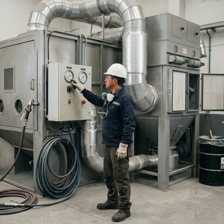 Manejo responsable de abrasivos usados para reducir impacto ambiental en limpieza industrial en Bogotá, Colombia. Montajes, Ingeniería y Construcción. MIC SAS.