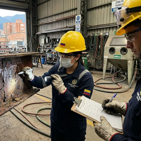 Evaluación previa de superficies metálicas para planificar chorro abrasivo, abrasivo adecuado y seguridad operativa en Bogotá, Colombia. Montajes, Ingeniería y Construcción. MIC SAS.