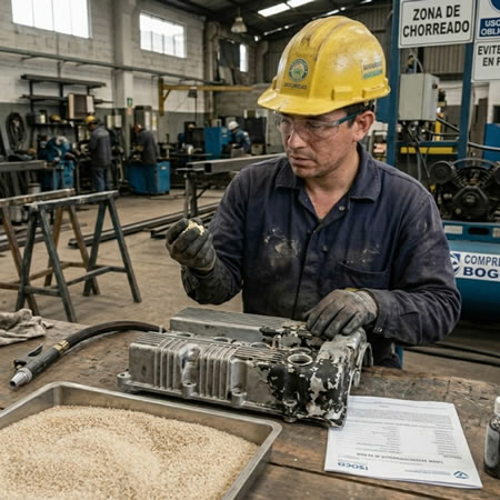Abrasivo plástico en chorro abrasivo para proteger el sustrato y lograr limpieza controlada en Bogotá, Colombia. Montajes, Ingeniería y Construcción. MIC SAS.